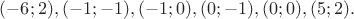 $(-6; 2), (-1; -1), (-1; 0), (0; -1), (0; 0), (5; 2).$