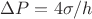 $\Delta P = {{4\sigma } \mathord{\left/ {\vphantom {{4\sigma } h}} \right. \kern-\nulldelimiterspace} h}$