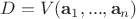 $D=V(\mathbf a_1, ..., \mathbf a_n)$