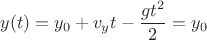 $$y(t) = y_0 + v_y t - \dfrac{g t^2}{2} = y_0$$