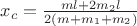 $x_c = \frac{ml + 2m_2l}{2(m + m_1 + m_2)}$