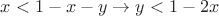 $x < 1 - x - y \rightarrow y<1 - 2x$
