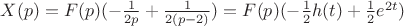 $X(p)=F(p)(-\frac{1}{2p}+\frac{1}{2(p-2)})=F(p)(-\frac{1}{2}h(t)+\frac{1}{2}e^{2t})$