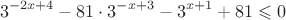 $$3^{-2x+4}-81 \cdot 3^{-x+3}-3^{x+1}+81 \leqslant 0$$