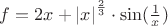 $f= 2x + \left\lvert x\right\rvert ^{\frac{2}{3}}\cdot \sin (\frac{1}{x})$