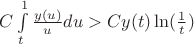 $C\int \limits _t^1\frac {y(u)}udu >Cy(t)\ln (\frac 1t)$