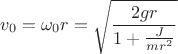 $v_0=\omega_0r=\sqrt{\dfrac{2gr}{1+\frac{J}{mr^2}}}$ $v_0=\omega_0r=\sqrt{\dfrac{2gr}{1+\frac{J}{mr^2}}}$