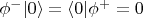 $\phi^- \lvert 0 \rangle= \langle 0 \rvert \phi^+ =0$