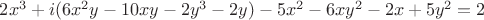 $2 x^3+i (6 x^2 y-10 x y-2 y^3-2 y)-5 x^2-6 x y^2-2 x+5 y^2 = 2$