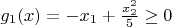 $g_1(x)=-x_1+\frac{x_2^2}{5}\ge0$
