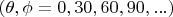 $(\theta,\phi=0,30,60,90,...)$