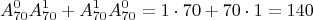 $$A_{70}^0A_{70}^1+A_{70}^1A_{70}^0=1\cdot 70+70\cdot 1=140$$