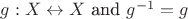 $g: X\leftrightarrow X$ and $g^{-1} = g$