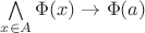 $\bigwedge\limits_{x \in A} \Phi(x) \rightarrow \Phi(a)$