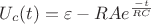 $U_c(t) =\varepsilon - R A e^{\frac{-t}{RC}}$