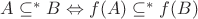 $A \subseteq^\ast B \Leftrightarrow f(A) \subseteq^\ast f(B)$