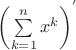 $\left( {\sum\limits_{k = 1}^n {x^k } } \right)^'  $