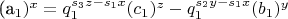 (a_1)^x = q_1^{s_3z - s_1x}(c_1)^z - q_1^{s_2y - s_1x}(b_1)^y
