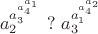 $$a_2^{a_3^{a_4^{a_1}}} \,\,?\,\, a_3^{a_1^{a_4^{a_2}}}$$