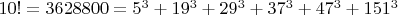 $10! = 3628800 = 5^3+19^3+29^3+37^3+47^3+151^3$