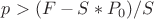 $p>(F-S*P_0)/S$