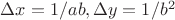 $\Delta x=1/ab, \Delta y=1/b^2$
