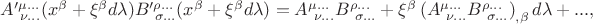 $A'^{\mu...}_{\ \nu...}(x^{\beta}+\xi^{\beta}d\lambda)B'^{\rho...}_{\ \sigma...}(x^{\beta}+\xi^{\beta}d\lambda)=A^{\mu...}_{\ \nu...}B^{\rho...}_{\ \sigma...}+\xi^{\beta}\left(A^{\mu...}_{\ \nu...}B^{\rho...}_{\ \sigma...}\right)_{,\beta}d\lambda+...,$