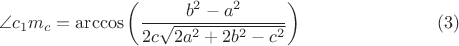 $$\angle c_1m_c=\arccos\left(\dfrac{b^2-a^2}{2c\sqrt{2a^2+2b^2-c^2}}\right) \eqno(3)$$