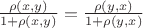 $\frac{\rho(x,y)}{1+\rho(x,y)}=\frac{\rho(y,x)}{1+\rho(y,x)}$