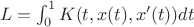 $\ L = \int^{1}_{0} K(t,x(t),x'(t)) dt $