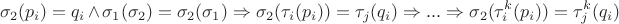 $$\sigma_2(p_i)=q_i \wedge \sigma_1(\sigma_2)=\sigma_2(\sigma_1) \Rightarrow \sigma_2(\tau_i(p_i))=\tau_j(q_i) \Rightarrow ... \Rightarrow \sigma_2(\tau_i^k(p_i))=\tau_j^k(q_i)$$
