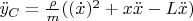 $\ddot y_C=\frac{\rho}{m}((\dot x)^2+x\ddot x - L \ddot x )$