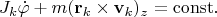 $$J_{k}\dot\varphi+m({\bf r}_{k}\times{\bf v}_{k})_{z}=\rm{const}.$$
