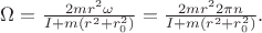 $\Omega=\frac{2mr^2\omega}{I+m(r^2+r_0^2)}=\frac{2mr^22\pi n}{I+m(r^2+r_0^2)}.$ $\Omega=\frac{2mr^2\omega}{I+m(r^2+r_0^2)}=\frac{2mr^22\pi n}{I+m(r^2+r_0^2)}.$
