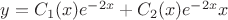 $y=C_1(x)e^{-2x}+C_2(x)e^{-2x}x$