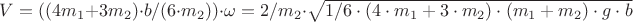 $V=((4m_1+3m_2)\cdot b/(6\cdot m_2))\cdot \omega=2/m_2\cdot \sqrt{1/6\cdot (4\cdot m_1+3\cdot m_2)\cdot(m_1+m_2)\cdot g \cdot b}$