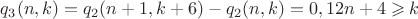 $q_3(n,k)=q_2(n+1,k+6)-q_2(n,k)=0, 12n+4\geqslant k$
