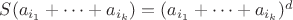 $S(a_{i_1}+\dots+a_{i_k})=(a_{i_1}+\dots+a_{i_k})^d$ $S(a_{i_1}+\dots+a_{i_k})=(a_{i_1}+\dots+a_{i_k})^d$