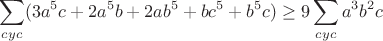 $$\sum\limits_{cyc}(3a^5c+2a^5b+2ab^5+bc^5+b^5c) \ge 9\sum\limits_{cyc}a^3b^2c$$