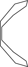 $$\begin{tikzpicture}\draw [black, thick] (1.22,1.87) -- (2.04,2.09) -- (1.95,1.74) -- (1.12,1.16) -- (0.38,0.41) -- (0.38,-0.41) -- (1.12,-1.16) -- (1.95,-1.74) -- (2.04,-2.09) -- (1.26,-1.87) -- (0.29,-0.77) -- (0.29,0.77) -- (1.22,1.87);\end{tikzpicture}$$