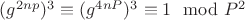 $(g^{2np})^3\equiv (g^{4nP})^3\equiv 1\mod P^2$