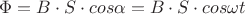 ${\Phi} = {B}\cdot{S}\cdot{cos \alpha} = {B}\cdot{S}\cdot{cos {\omega}{t}}$