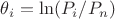 $\theta_i = \ln(P_i/P_n)$