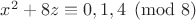 $x^2+8z\equiv 0,1,4\pmod 8$