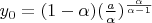 $y_0=(1-\alpha)(\frac{a}{\alpha})^{\frac{\alpha}{\alpha-1}}$