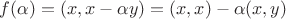 $f(\alpha)=(x,x-\alpha y)=(x,x)-\alpha (x,y)$