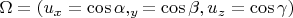 $\Omega=(u_x=\cos \alpha,\:u_y=\cos\beta, u_z=\cos\gamma)$