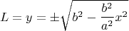 $$ L = y = \pm\sqrt{b^2-\frac{b^2}{a^2}x^2}$$