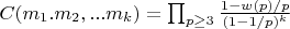 $C(m_1.m_2,...m_k)=\prod_{p \geq 3} \frac{1-w(p)/p}{(1-1/p)^k}$