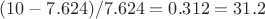 $(10-7.624)/7.624=0.312=31.2%$